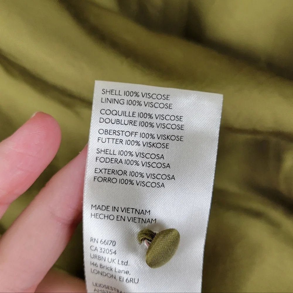 By Anthropologie Olive Green Balloon Sleeve Silky Blouse Top